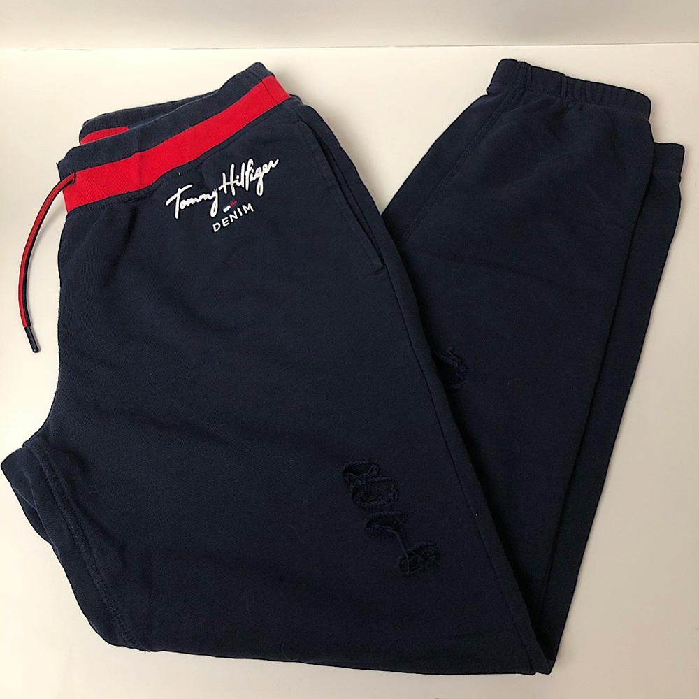 TOMMY HILFIGER navy blue ripped sweatpants